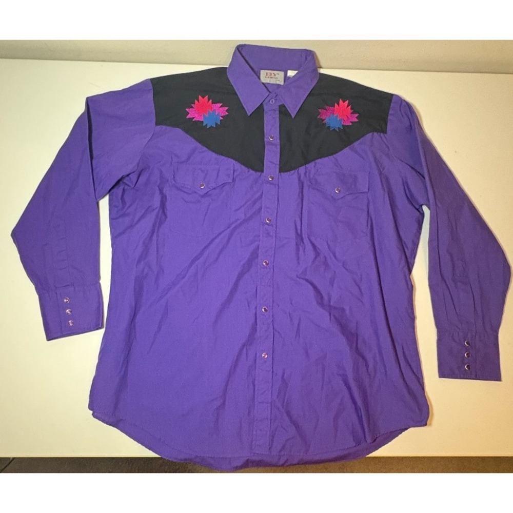 Vintage ELY Diamond Snap Western Shirt | Southwest Pattern | Black/Purple | XL